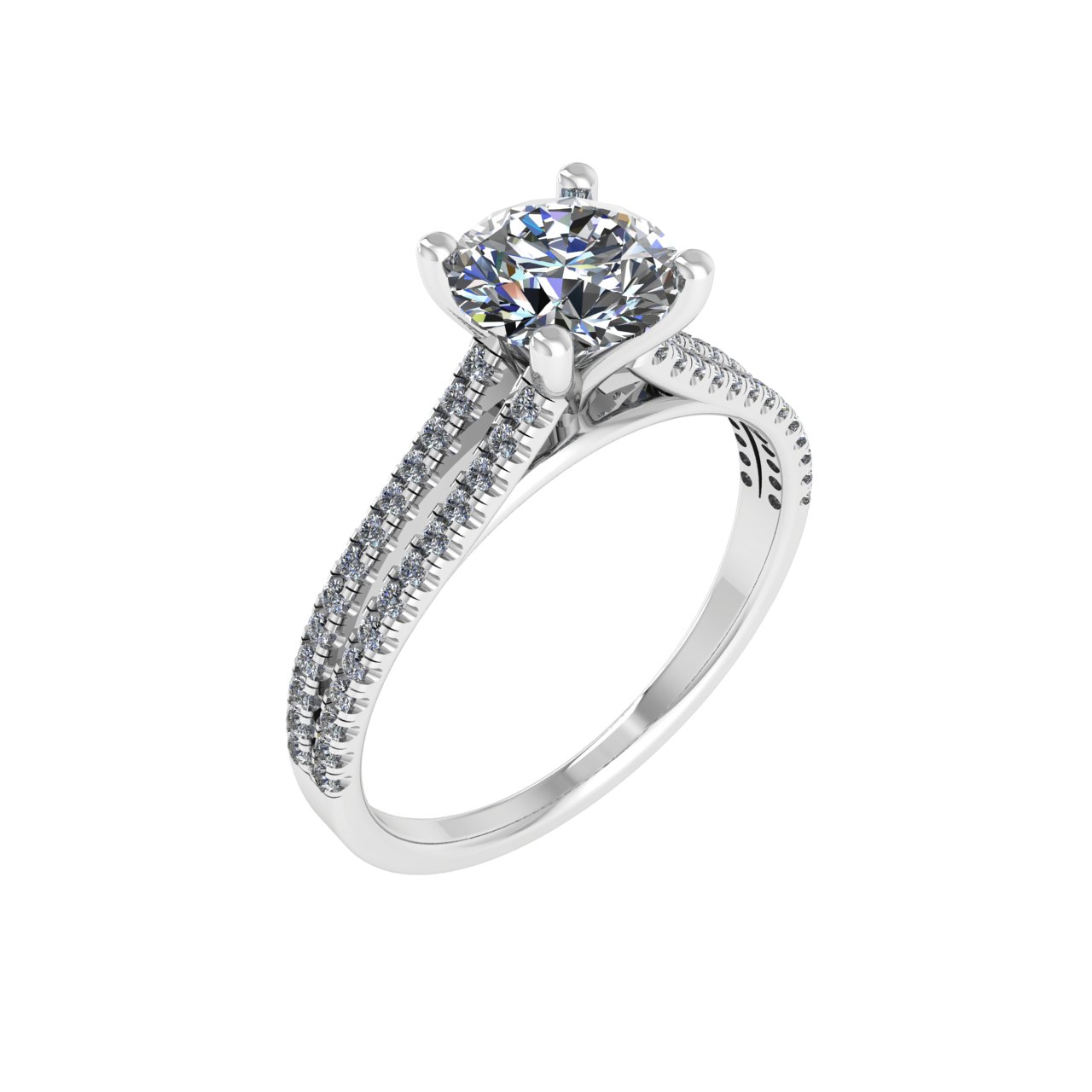 ACCENTED SPLIT SHANK CATHEDRAL 6.50mm ROUND ENGAGEMENT RING